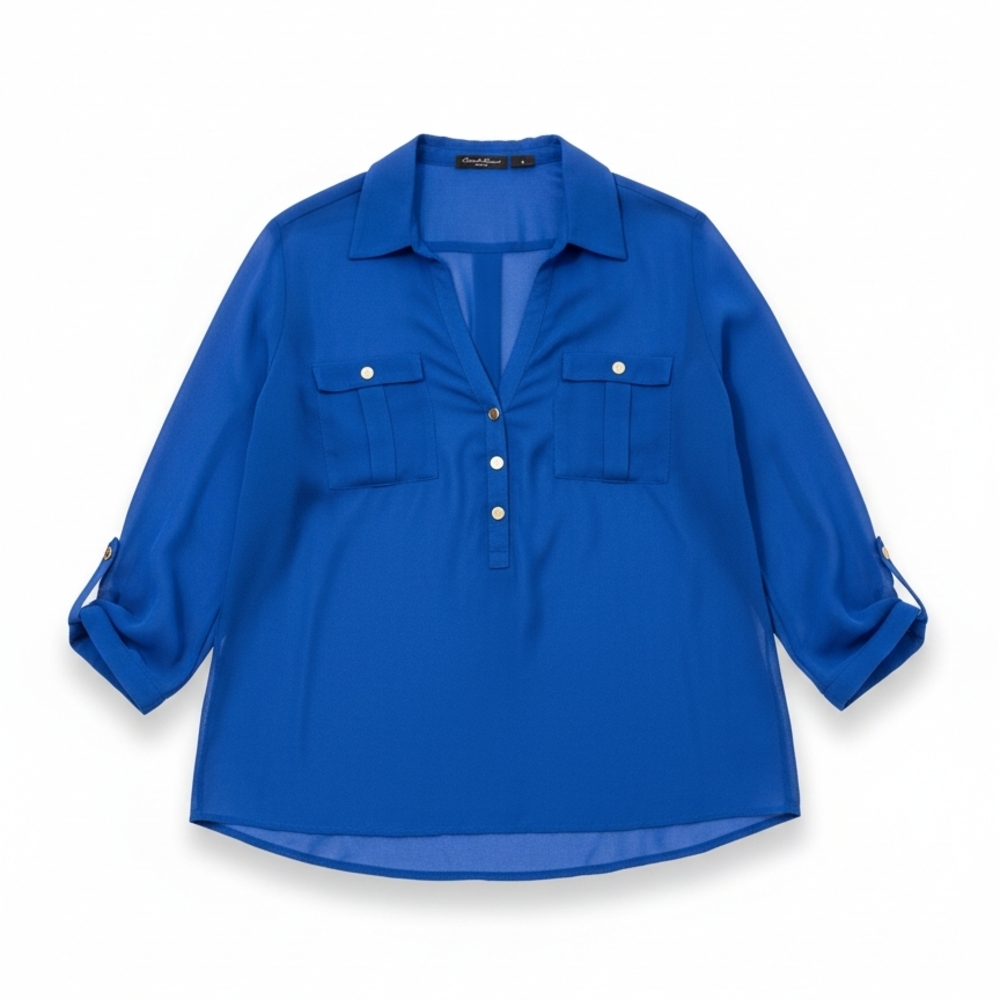 Christopher & Banks Cobalt Blue Blouse with Gold Buttons